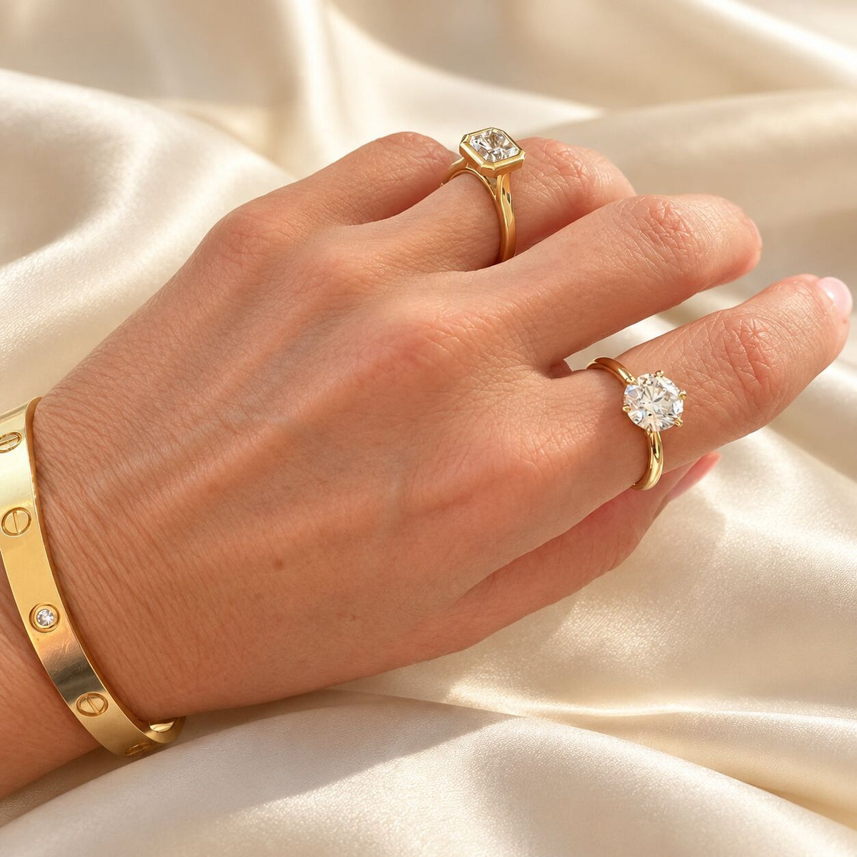 2 Carat Round Ring with Hidden Star of David, Handmade in Israel, 14k White Gold