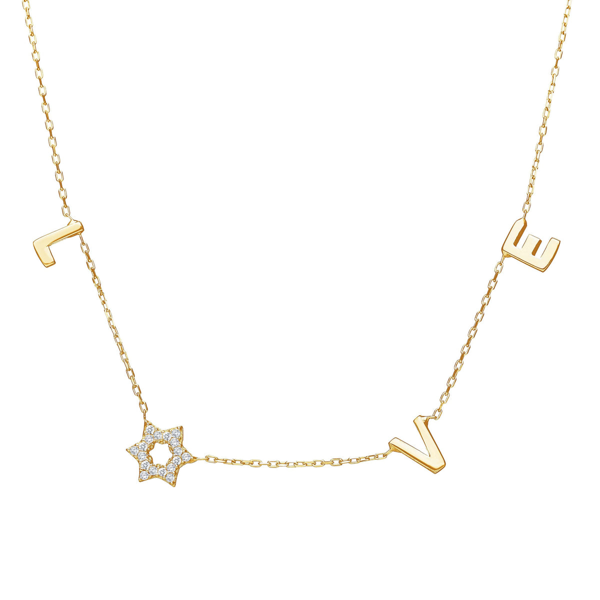 Dainty Star of David necklace in yellow gold plated with pave cubic zirconia by Alef Bet