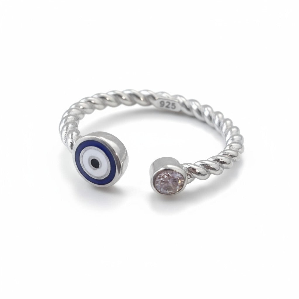 Adjustable Evil Eye Rings Sterling Silver