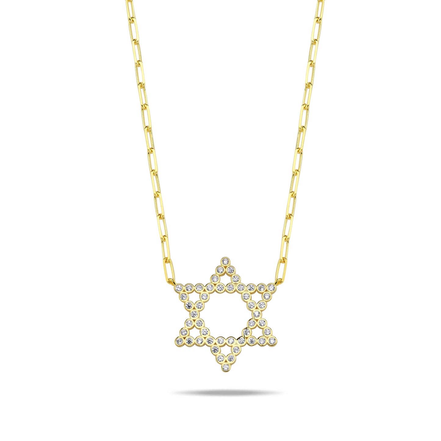 Star of David pendant in yellow gold with pave-set clear cubic zirconia by Alef Bet