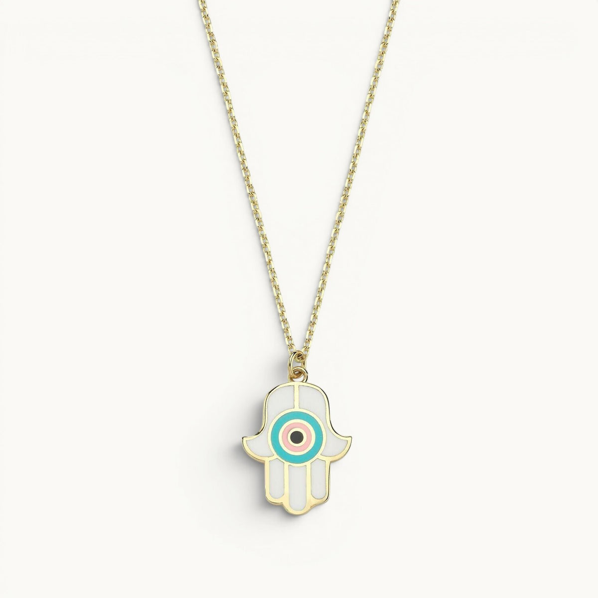 Hamsa pendant in white gold with turquoise stone by Alef Bet
