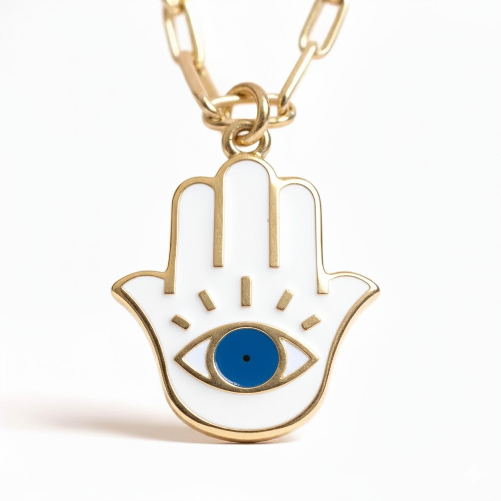 Enamel Hamsa Evil Eye Necklace: Bold Protection & Striking Style