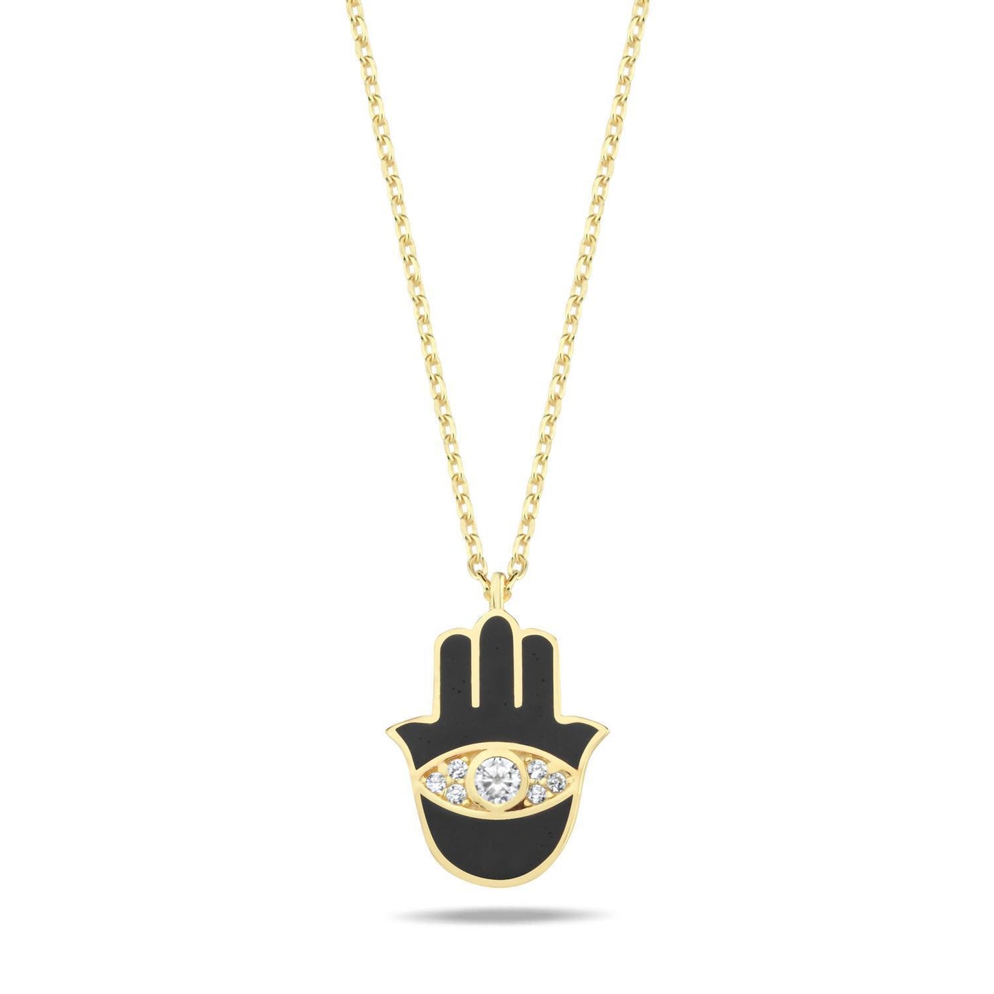 Hamsa Hand Necklace: Gold Plated with Enamel & Dazzling Sparkle