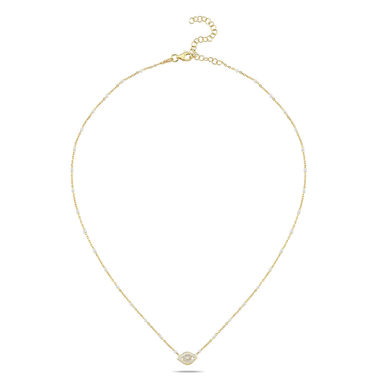 Evil eye pendant in yellow gold with white enamel and pave diamond accents by Alef Bet