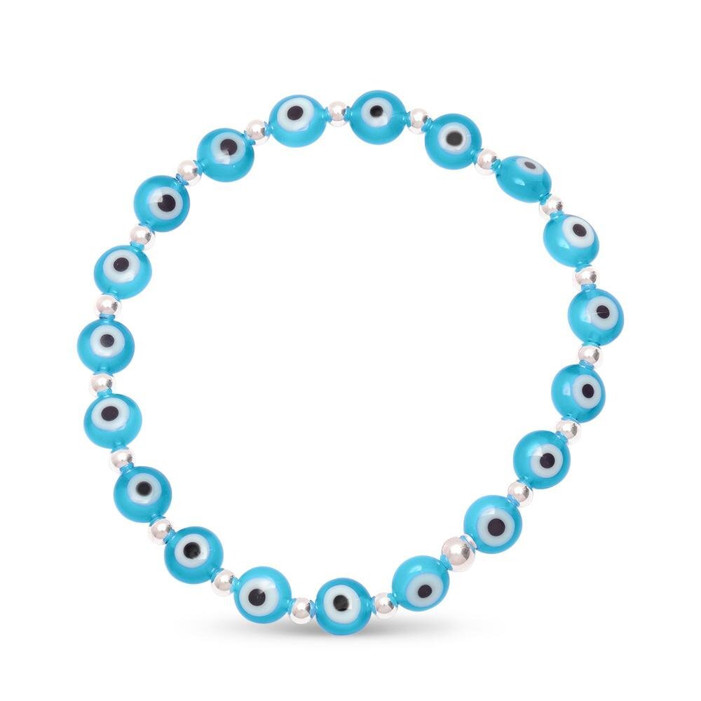Evil eye bracelet in sky blue with bezel-set stone detail by Alef Bet