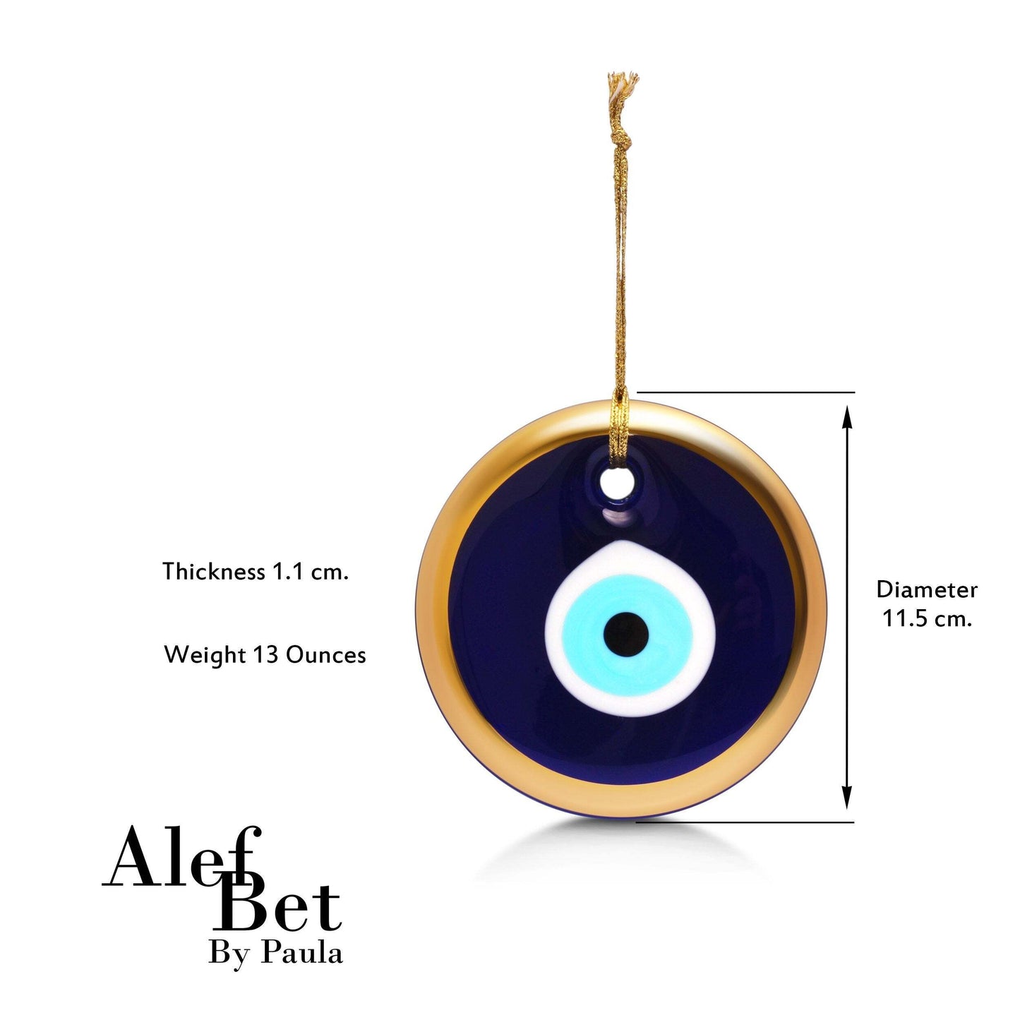 Blue Evil Eye Home Wall Decor with Gold Rim Jewish Protection Amulet | Alef Bet by Paula