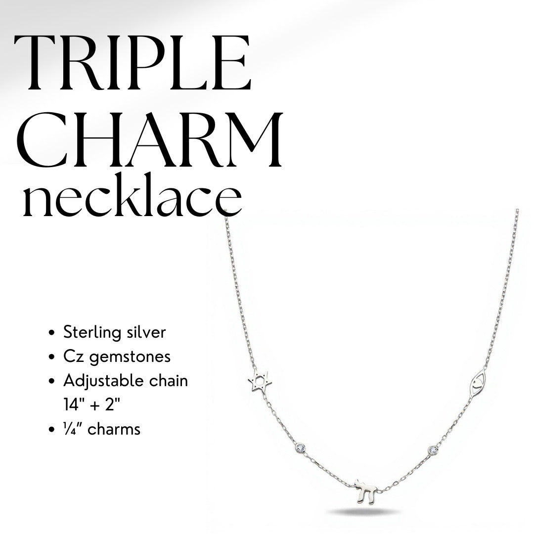 Star of David Chai Evil Eye Heart Charm Necklace