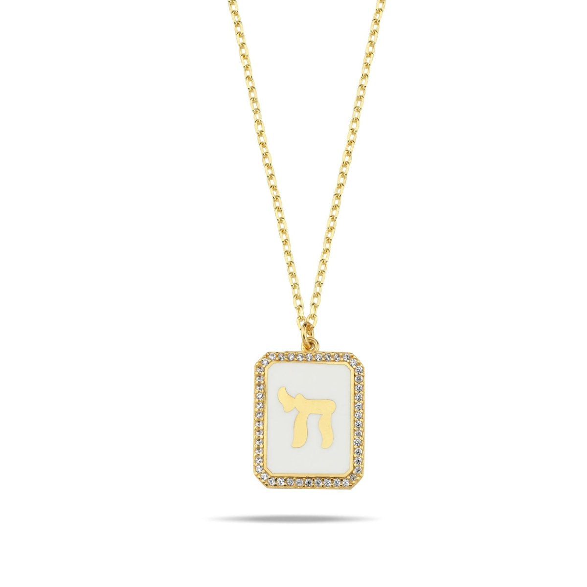 Colorful Enamel Chai Necklace Yellow Gold | Alef Bet