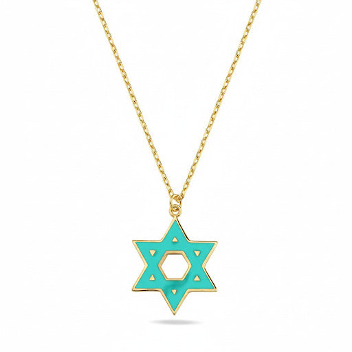 Colorful Enamel Gold Jewish Star of David Necklace