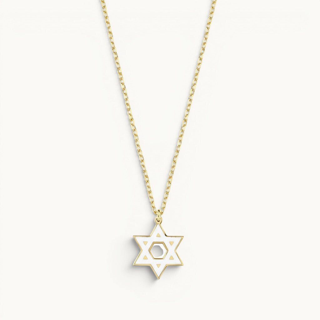 Colorful Enamel Gold Jewish Star of David Necklace