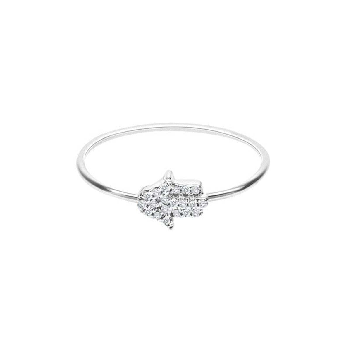 Diamond hamsa ring in 14k white gold with pave-set diamonds by Alef Bet