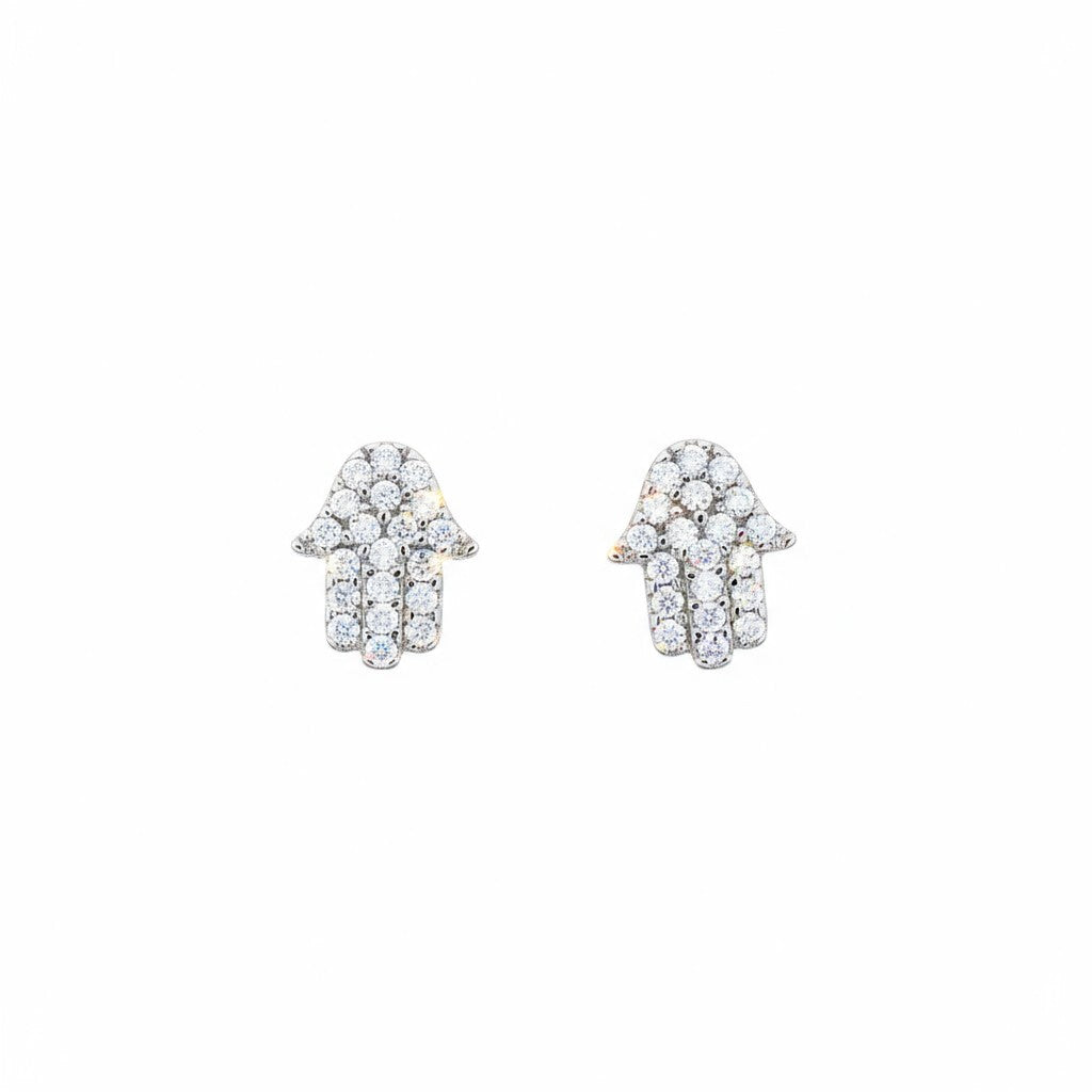 Diamond Hamsa Earrings 14k Gold Lab Grown Diamond Jewish Protection Dangle | Alef Bet by Paula