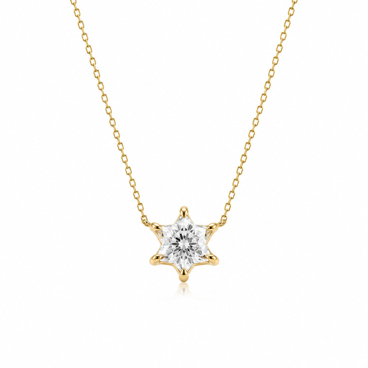 Jewish Star of David Pendant in Solid 14k Yellow Gold, One Hand Cut Lab Grown Diamond Shaped Into the Star