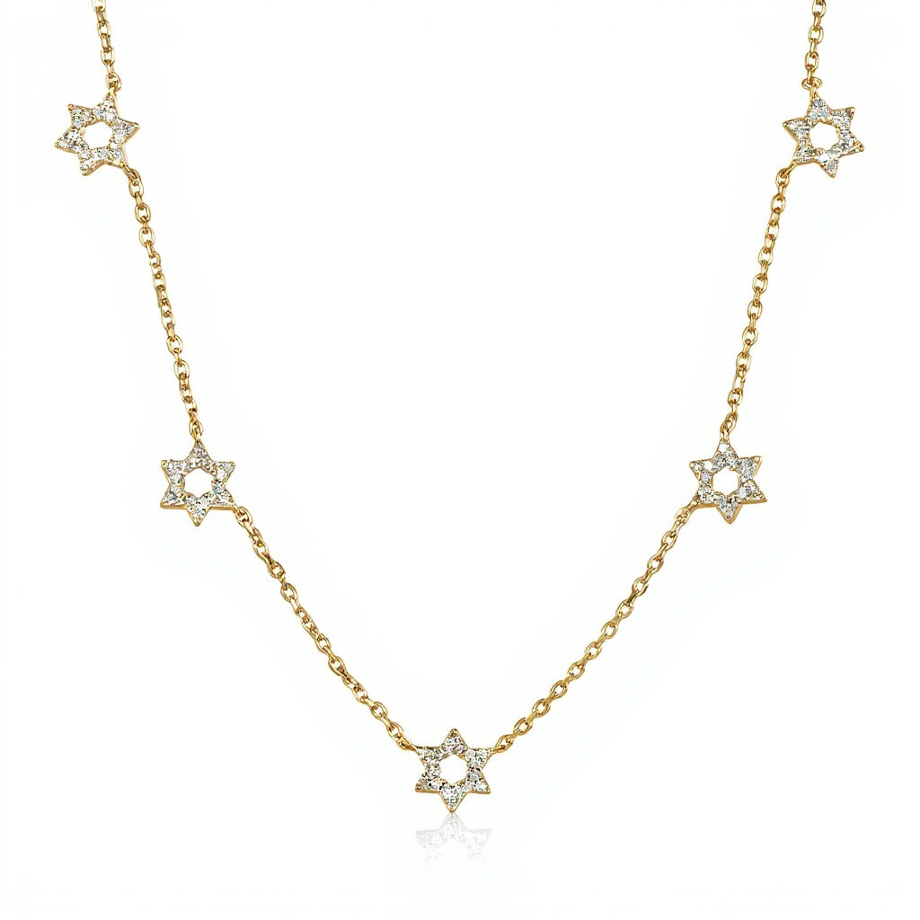 Diamond star necklace in yellow gold over silver with pave-set cubic zirconia by Alef Bet
