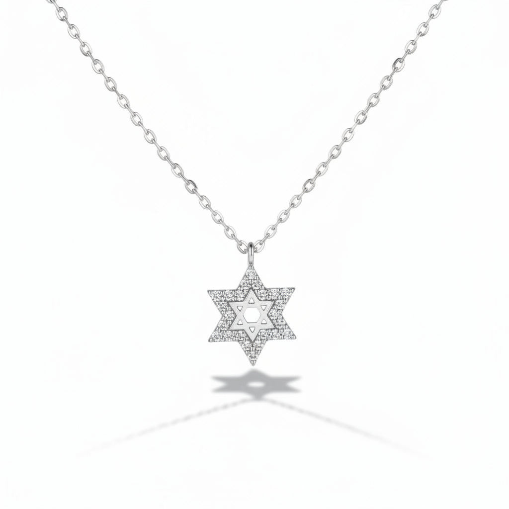Dainty Pave Star of David Necklace in CZ Gold and Silver