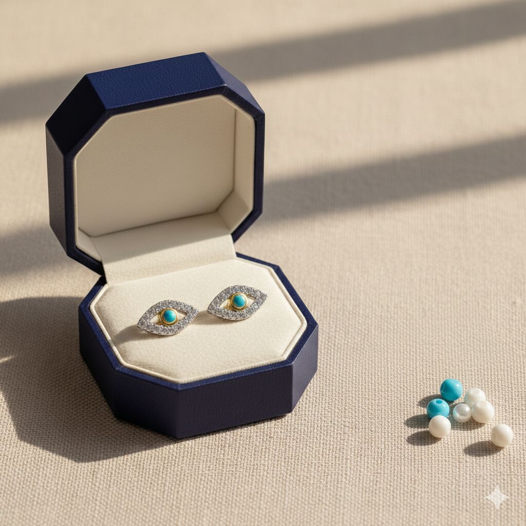 Evil Eye Diamond and Turquoise Earrings 14k Gold