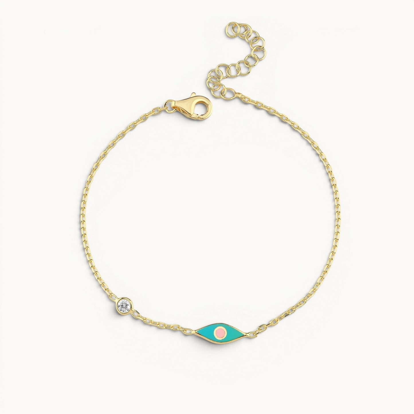 Evil eye bracelet in yellow gold plated 925 silver with pave cubic zirconia by Alef Bet