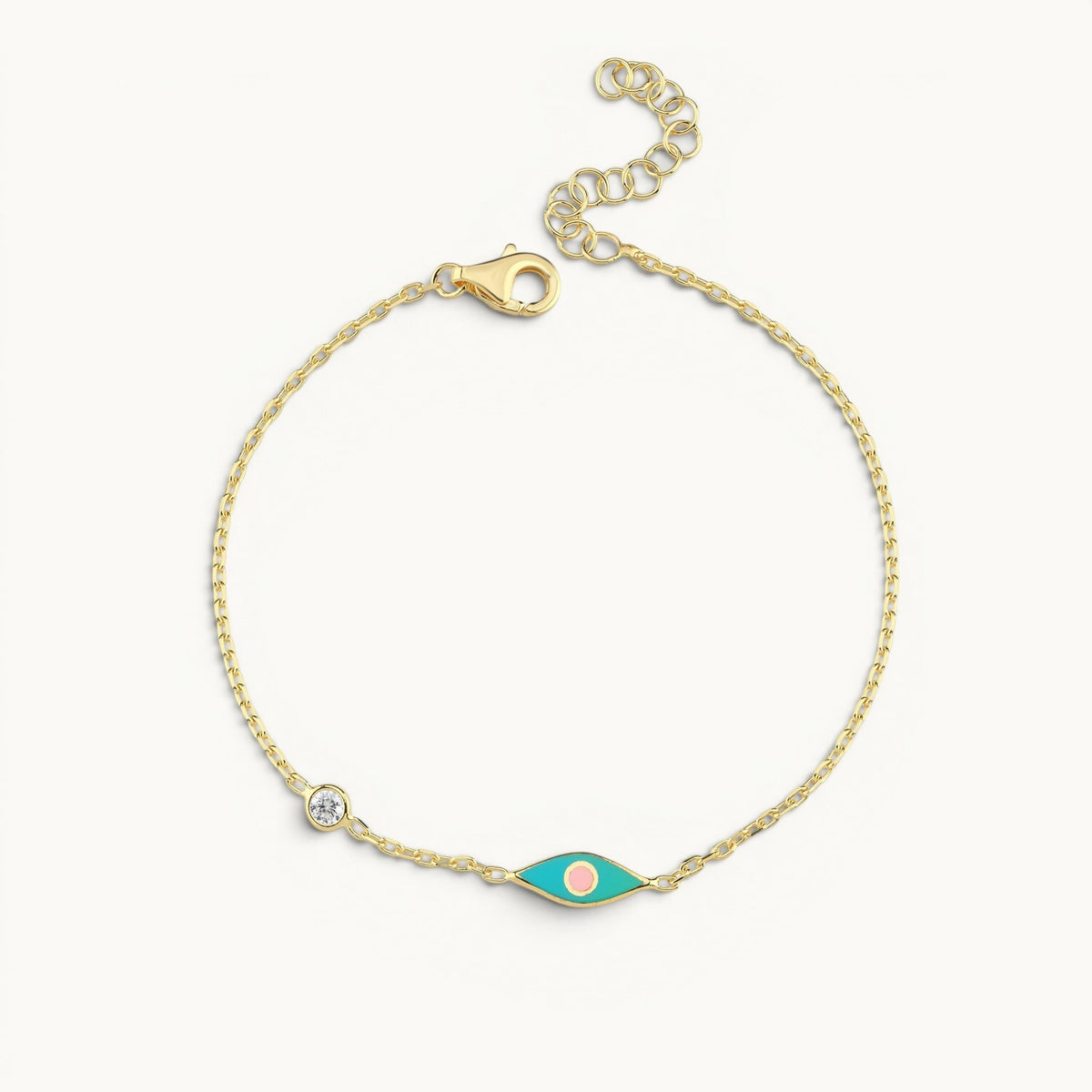 Evil eye bracelet in yellow gold plated 925 silver with pave cubic zirconia by Alef Bet