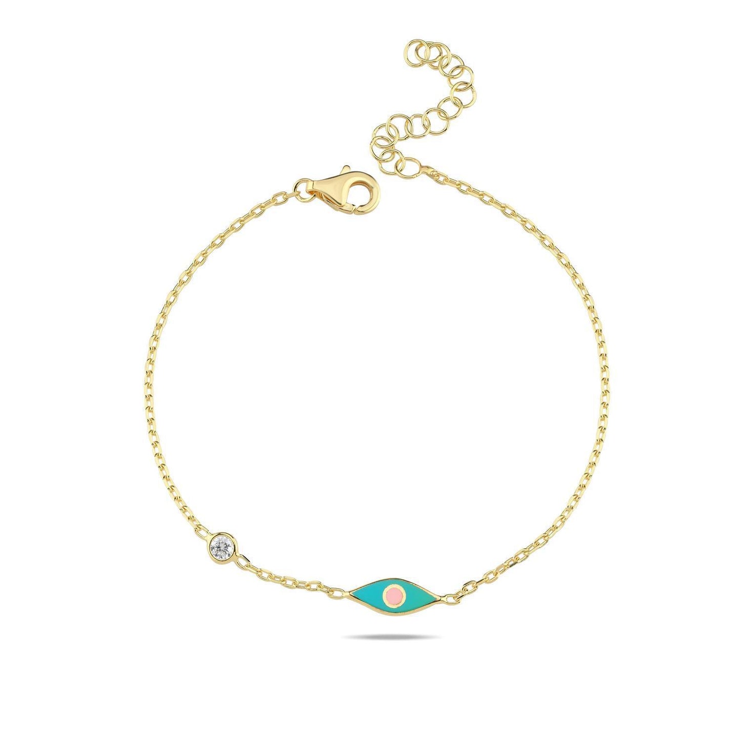 Evil eye bracelet in yellow gold plated 925 silver with pave cubic zirconia by Alef Bet