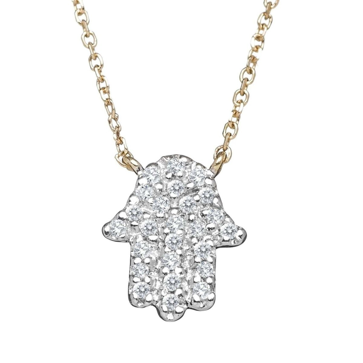 Hamsa Diamond Bezel Station Necklace in Solid 14k White Gold