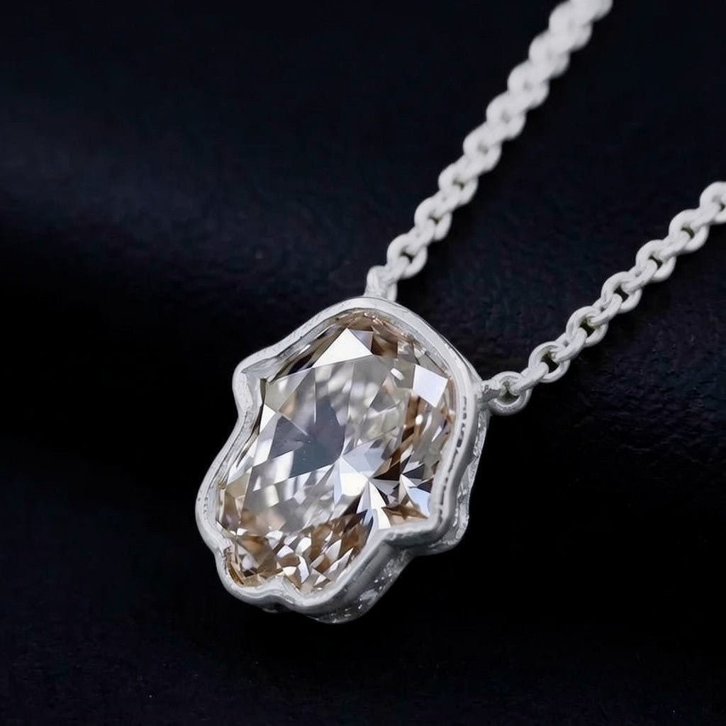Hamsa Hand Pendant in 14k Yellow Gold, one lab grown diamond hand carved into the symbol of protection forever