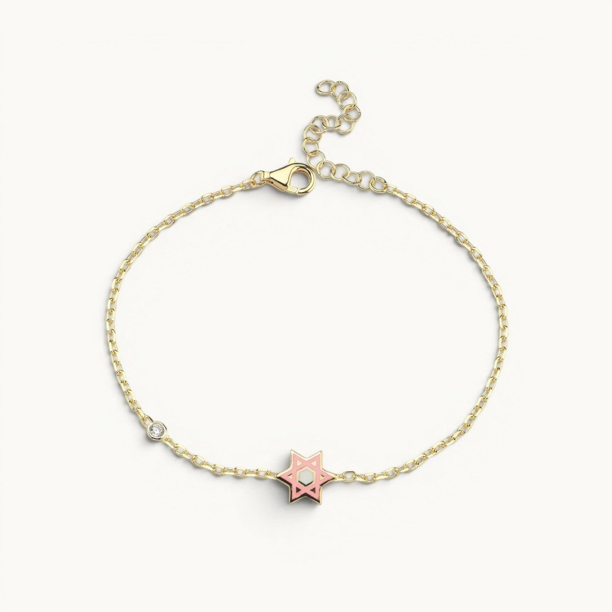 Hand Painted Enamel Star of David Bracelet with CZ Spark | Pink and Blue