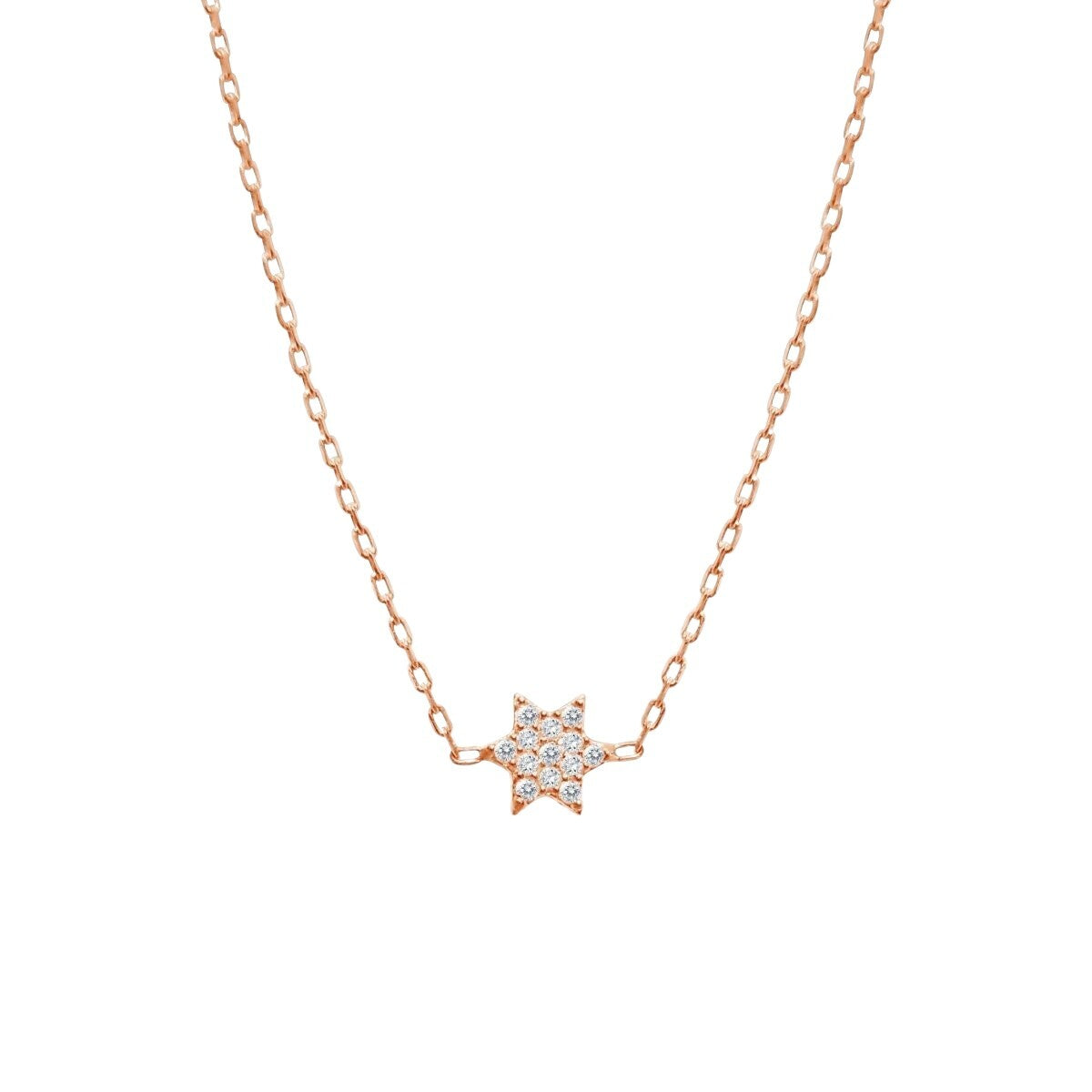 Jewish star bracelet in rose gold with cubic zirconia pave setting by Alef Bet