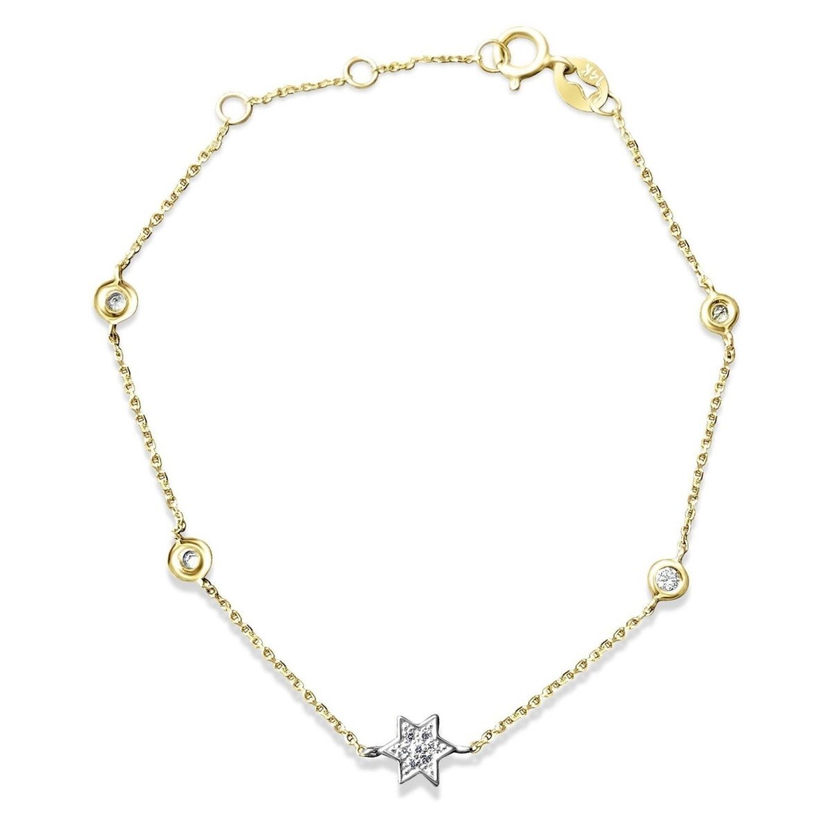 Jewish Star Bracelet With Diamonds in 14k Gold