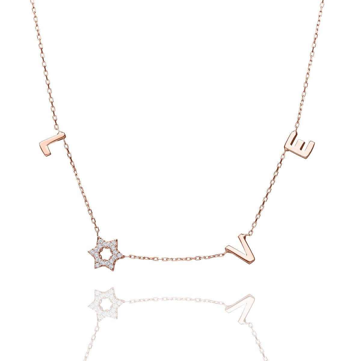 Star of David love necklace in rose gold with heart cutout by Alef Bet