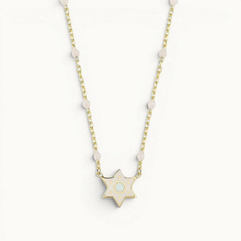 Jewish star necklace in white gold with high-polish finish by Alef Bet