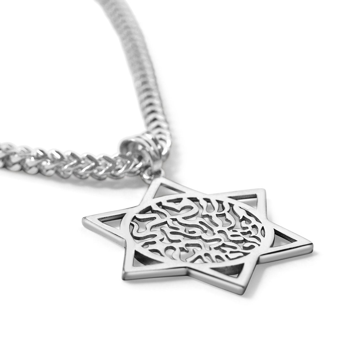 Jewish Star of David Shema Prayer Necklace in Sterling Silver 925 on Heavy Curb Chain, wear your faith with real weight