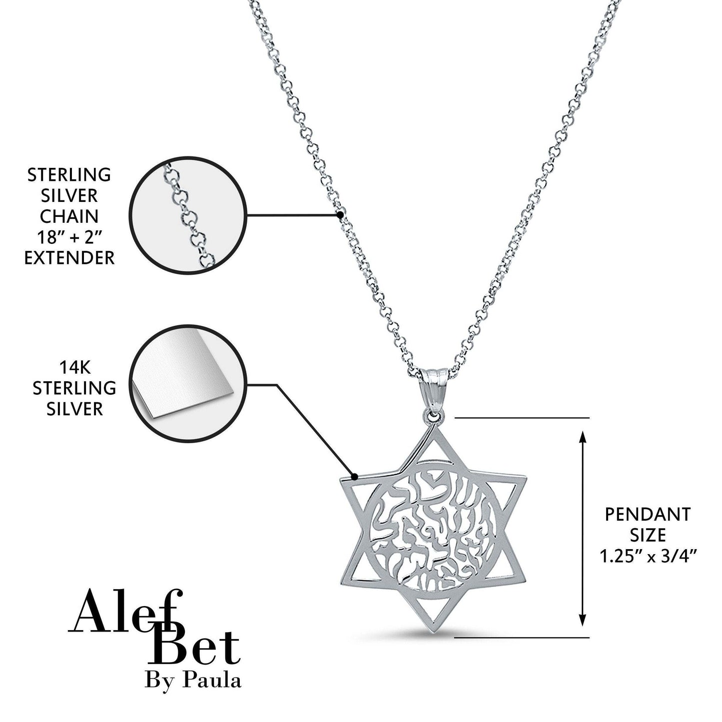 Star of David Shema Israel Necklace in Sterling Silver