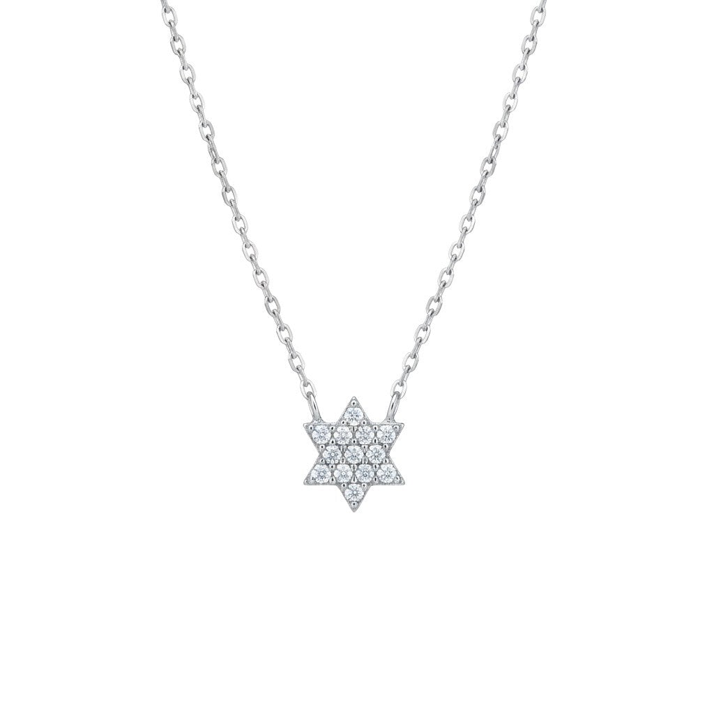 Star of David pendant in sterling silver with pave cubic zirconia stones by Alef Bet