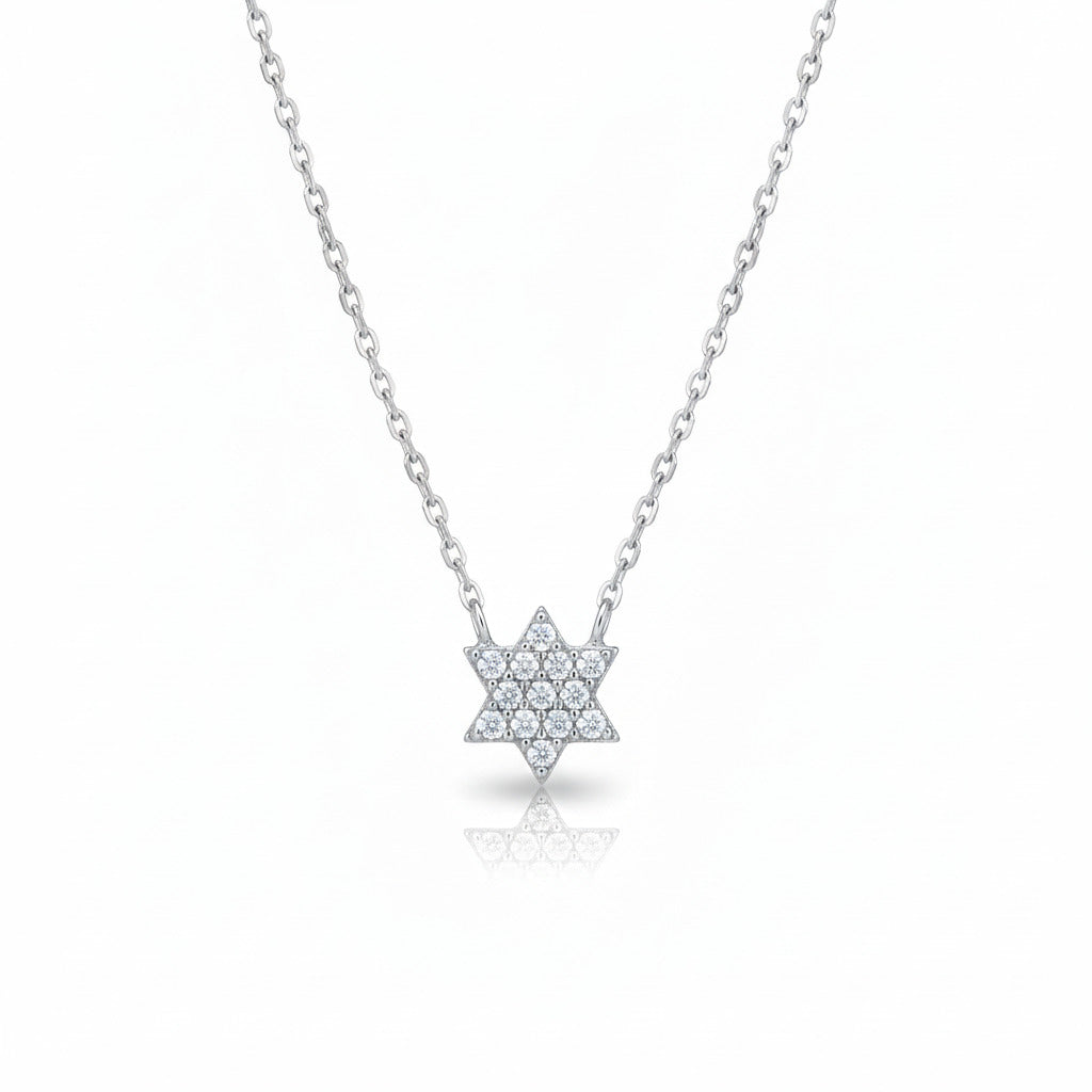 Star of David pendant in sterling silver with pave cubic zirconia stones by Alef Bet