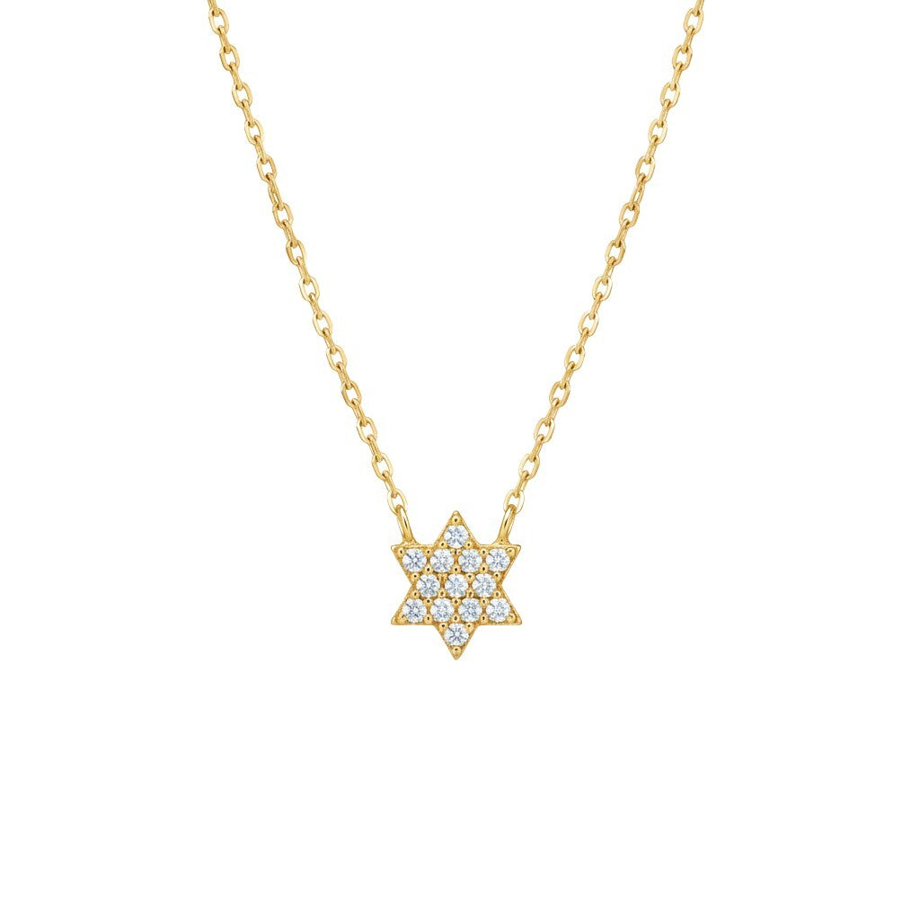 Jewish star pendant necklace in yellow gold with pave cubic zirconia by Alef Bet