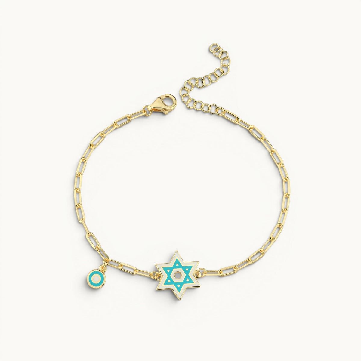 Yellow gold plated Star of David bracelet in turquoise enamel by Alef Bet