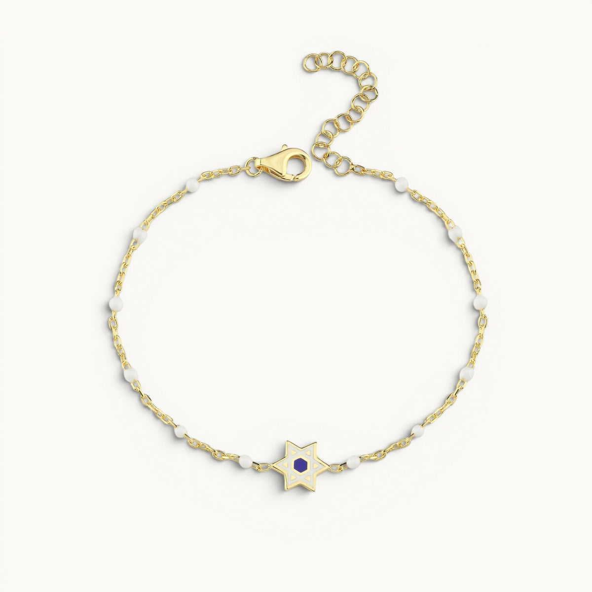 Star of David bracelet in yellow gold plated sterling silver with enamel detail by Alef Bet