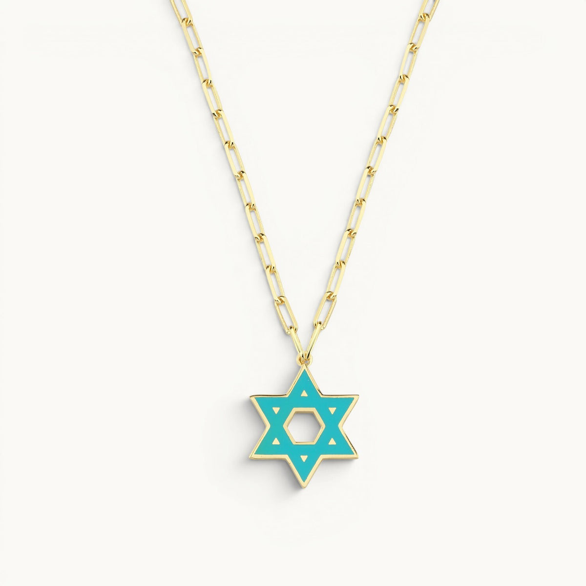 Star of David necklace in yellow gold plated sterling silver with turquoise enamel by Alef Bet