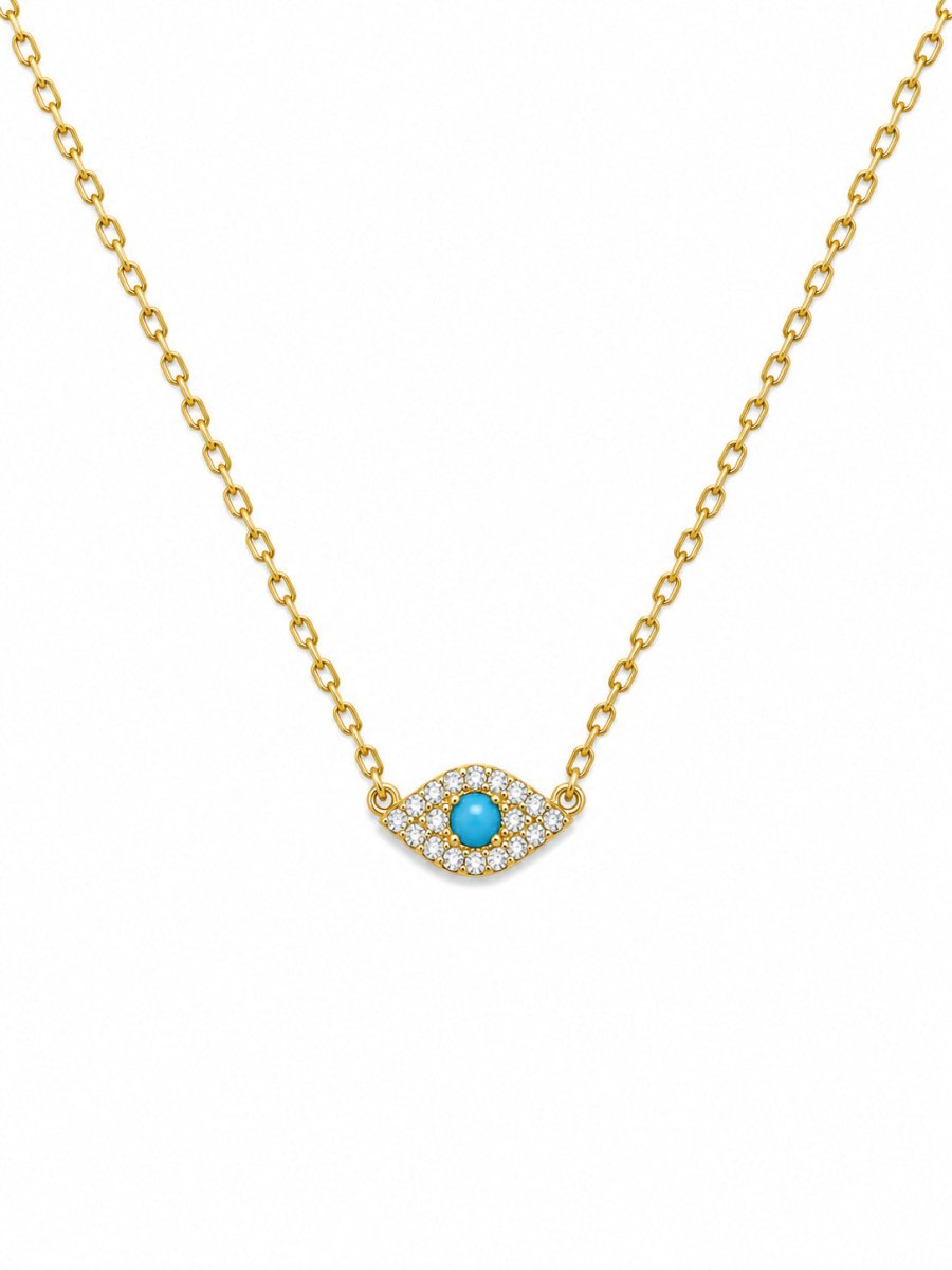 Minimal Diamond Evil Eye Necklace in Solid 14k Gold