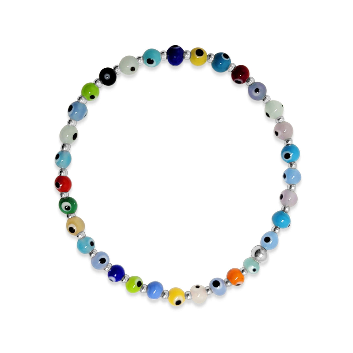 Multicolor evil eye protection bracelet in silver with bezel-set enamel details by Alef Bet