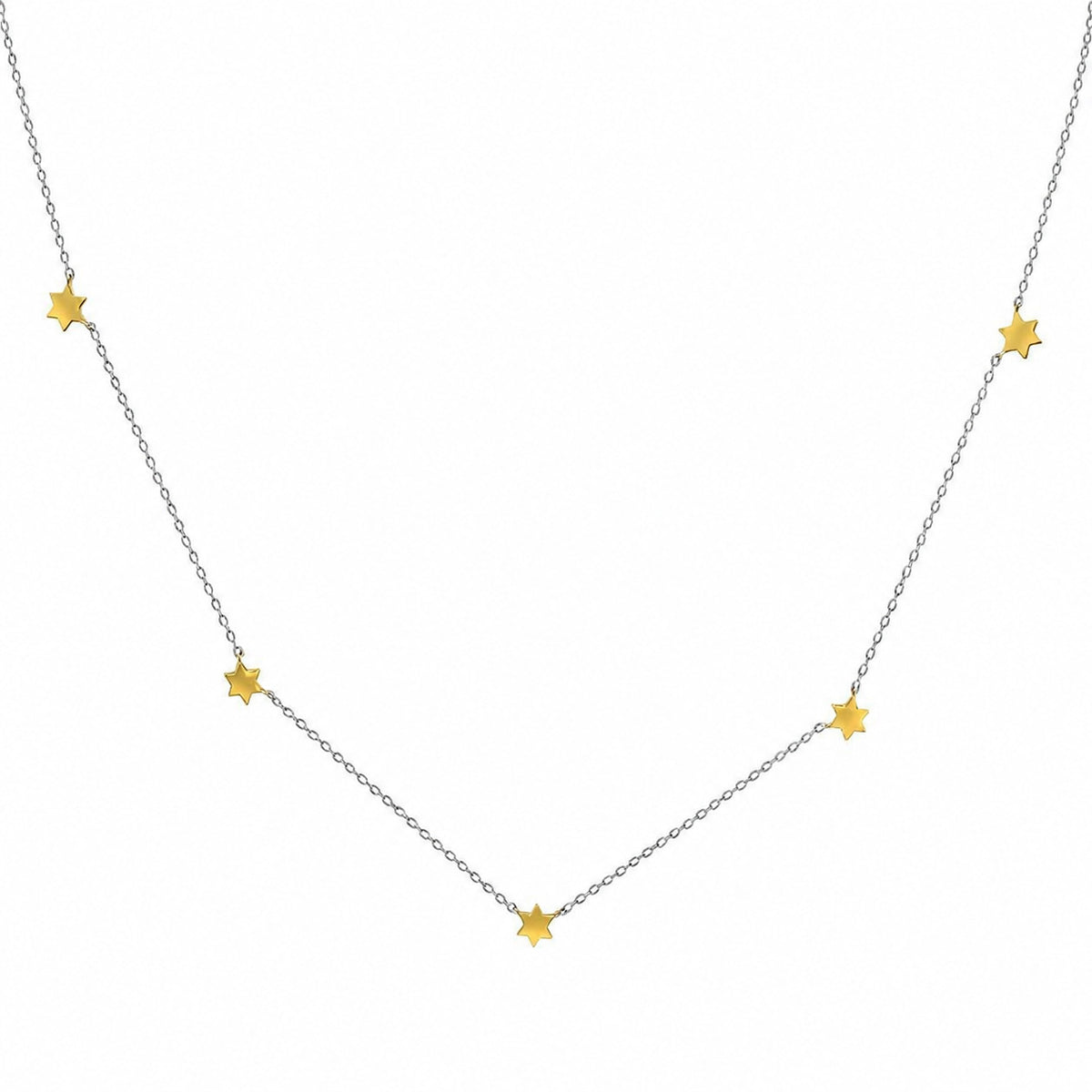 Star pendant necklace in sterling silver with five graduated Jewish stars and cable chain by Alef Bet
