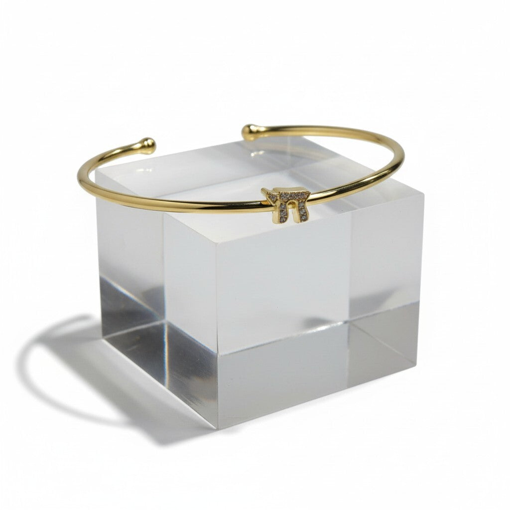 Pave Chai Comfort Bangle: Sterling Silver Flexible Cuff