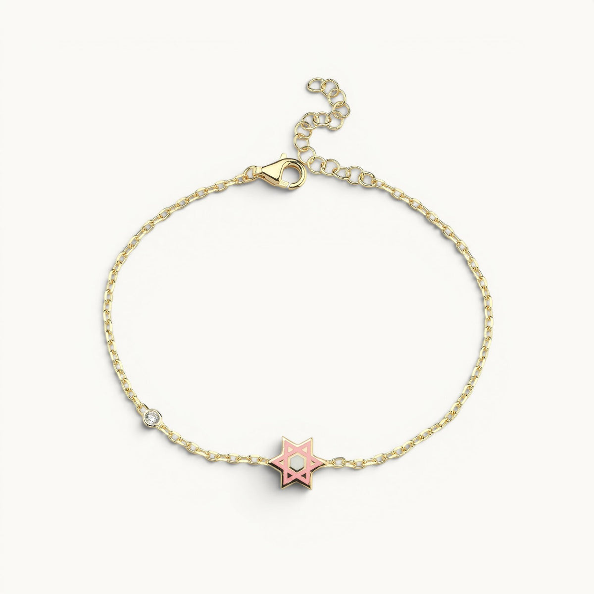 Star of David bracelet in gold with pink and blue gemstones and pave-set crystals by Alef Bet