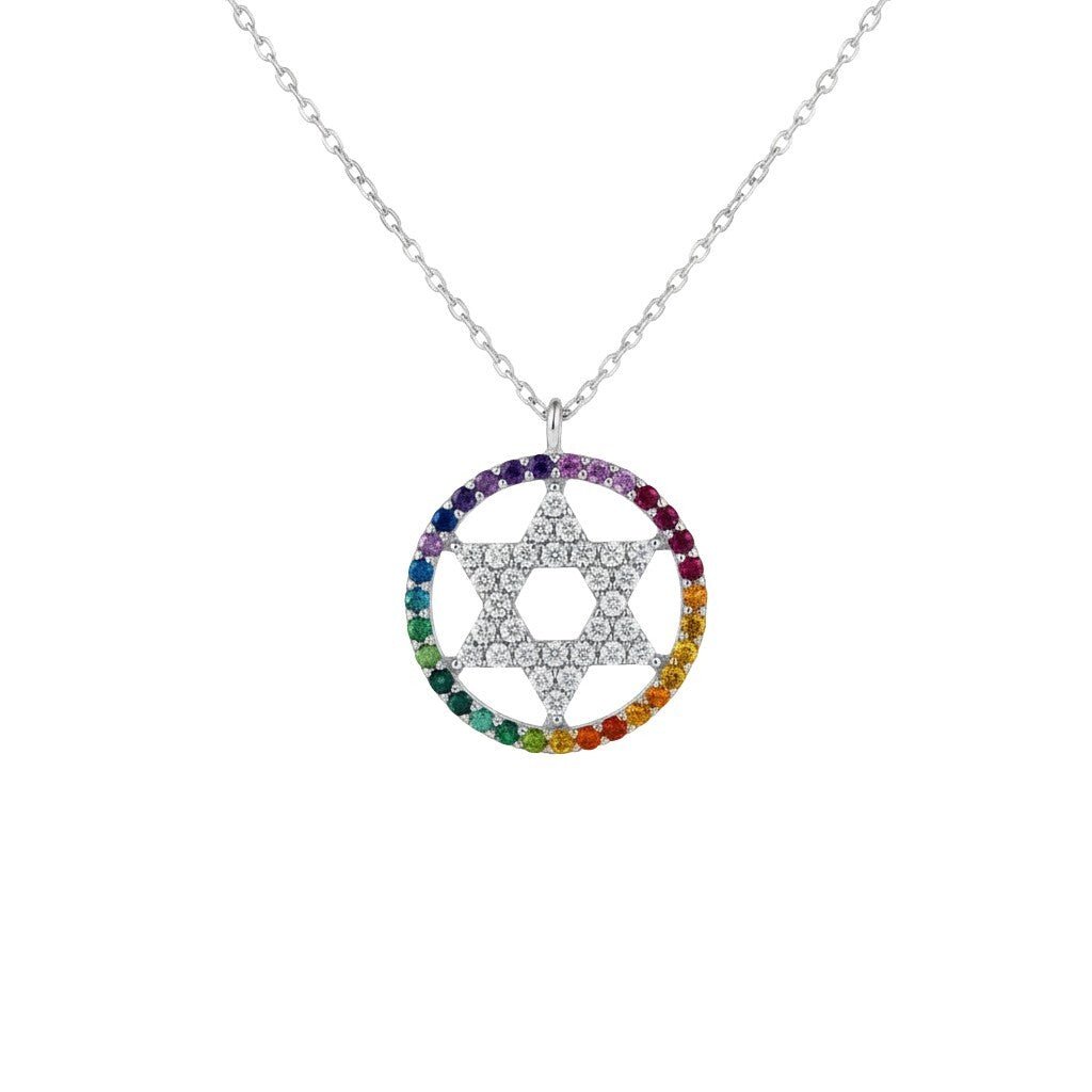Rainbow CZ Star of David Necklace Sterling Silver | Alef Bet