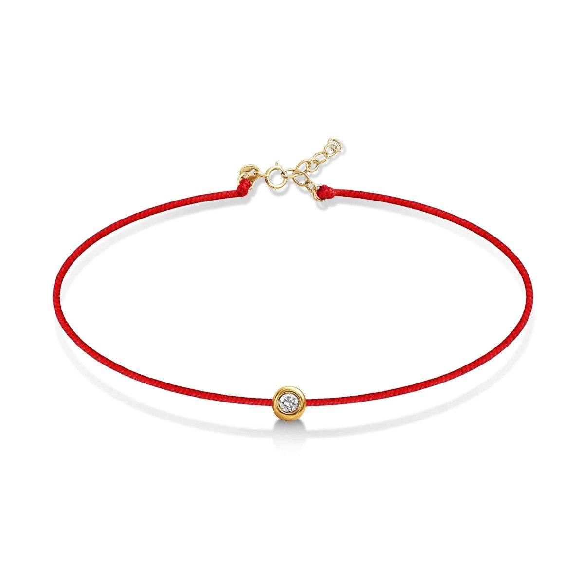 Red String Bracelet with Diamond Bezel in 14k Yellow Gold – Alef
