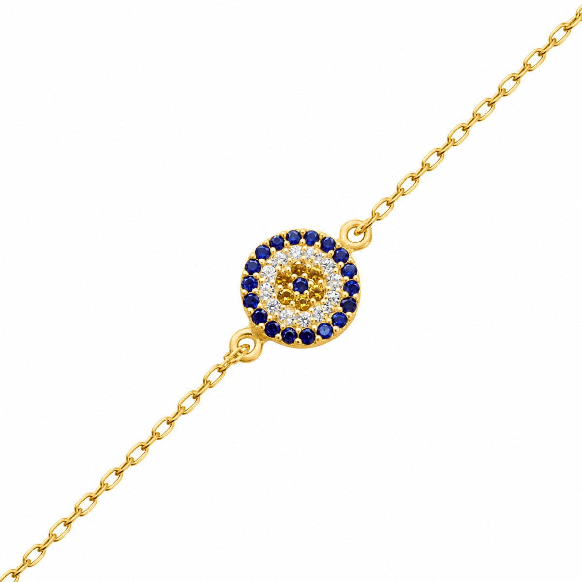 Round evil eye bracelet in sterling silver with cubic zirconia pave setting by Alef Bet