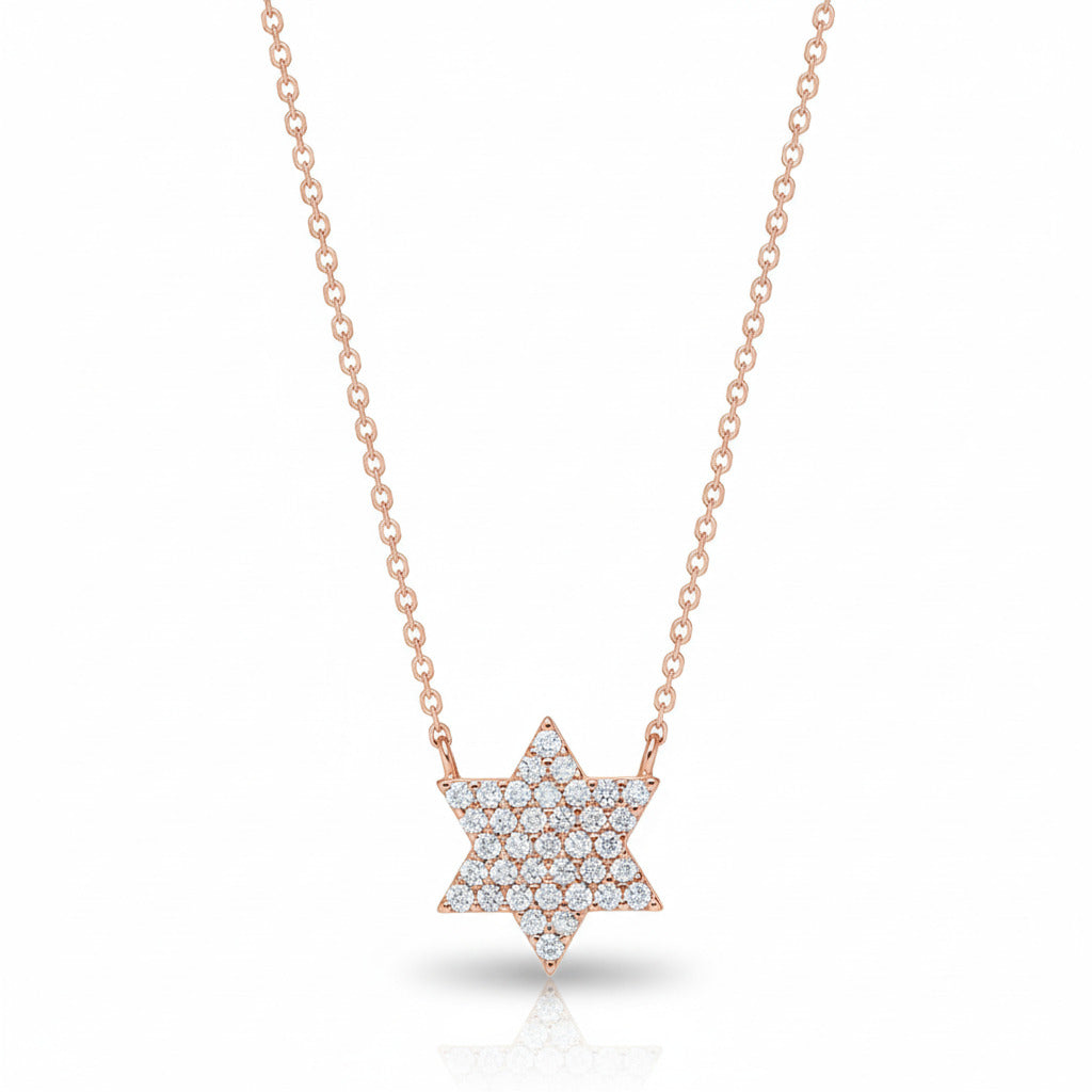 Star necklace in rose gold with pave-set cubic zirconia by Alef Bet