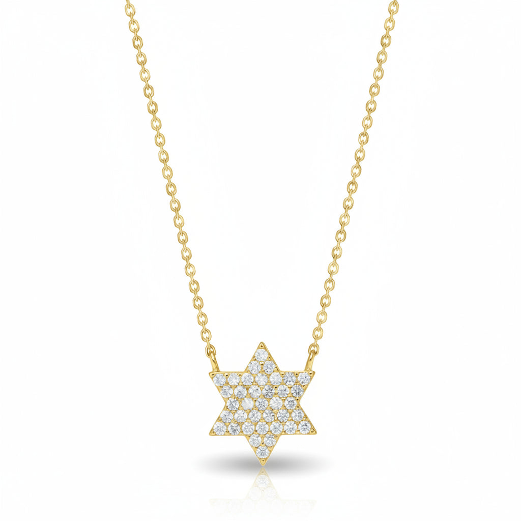 Jewish star necklace in silver with pave-set cubic zirconia by Alef Bet