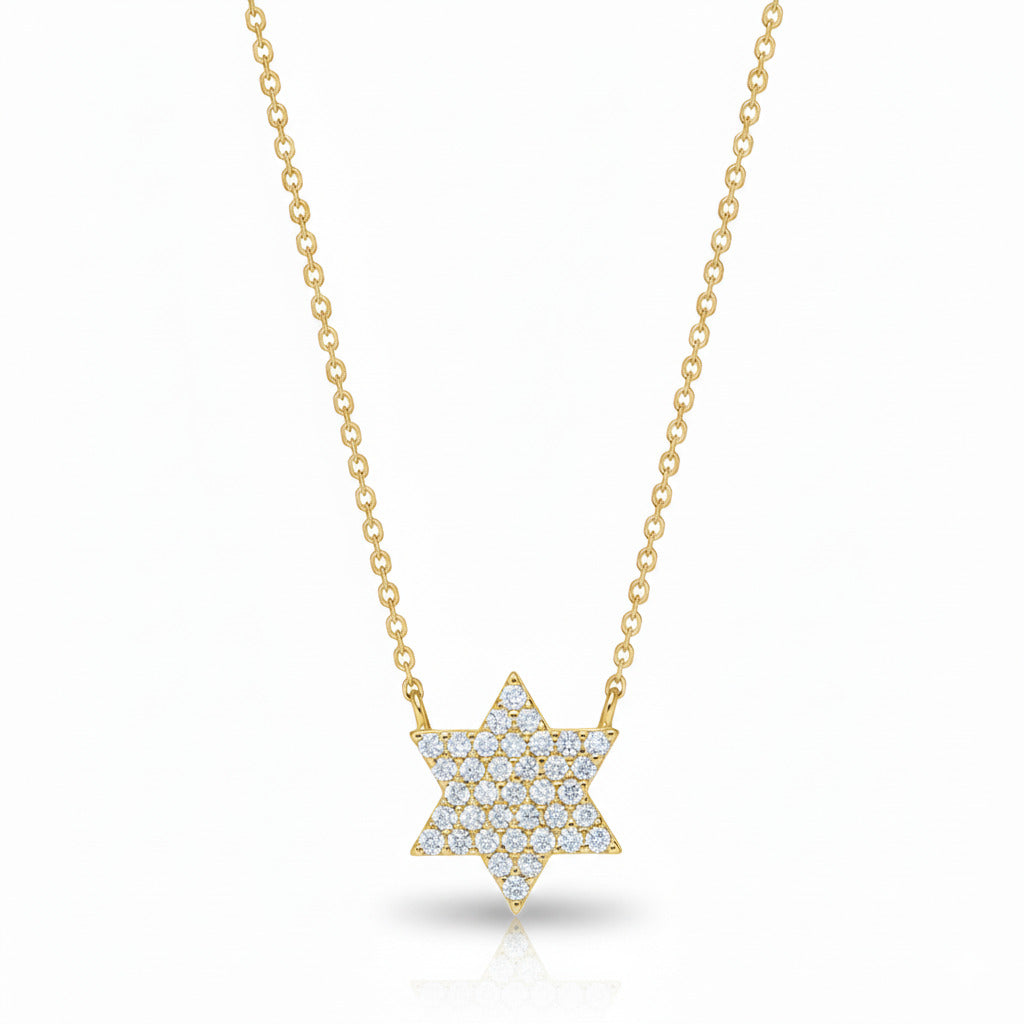 Sparkling Jewish Star Necklace in Silver with Cz Gemstones