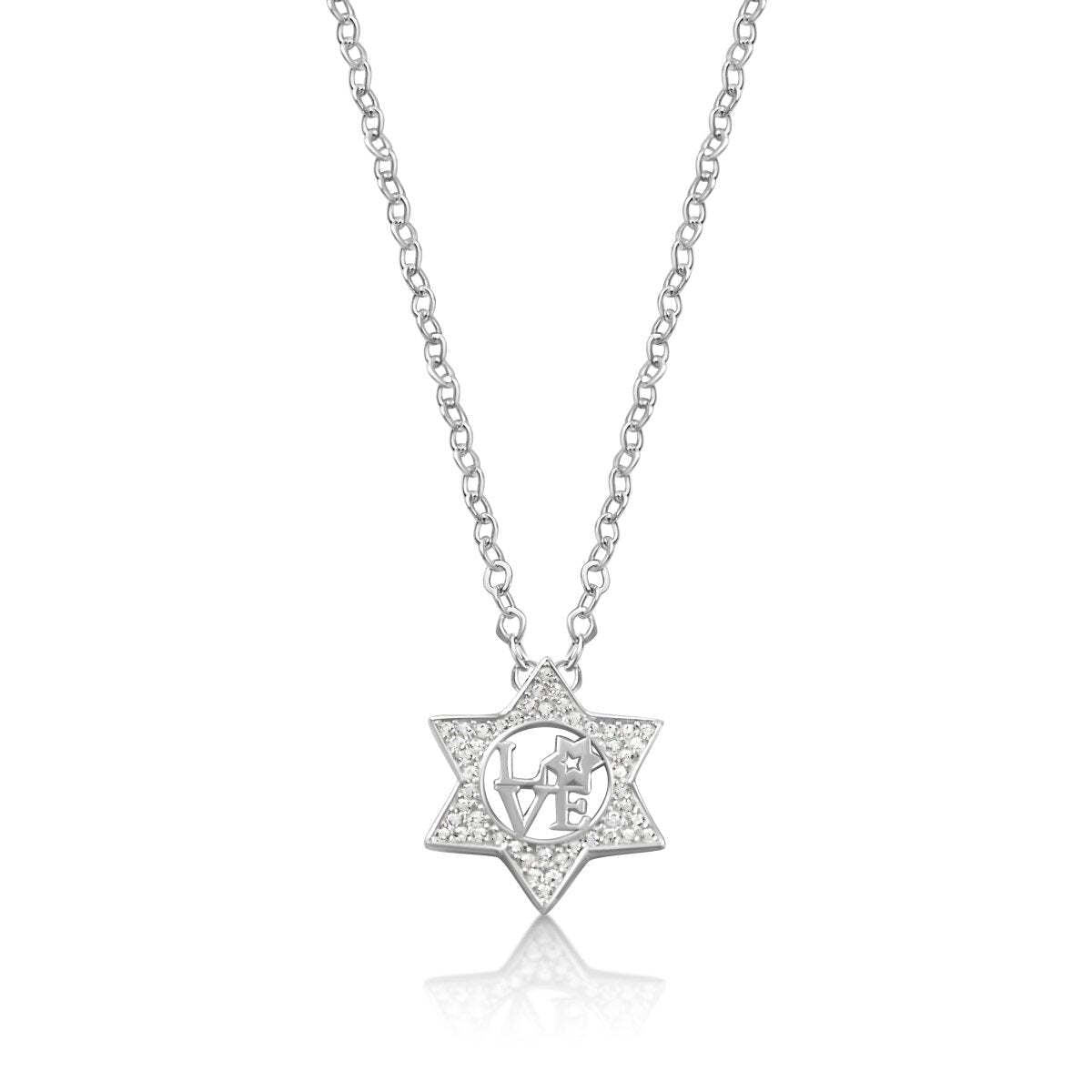 Silver star love pendant necklace with heart motif, back view detail by Alef Bet
